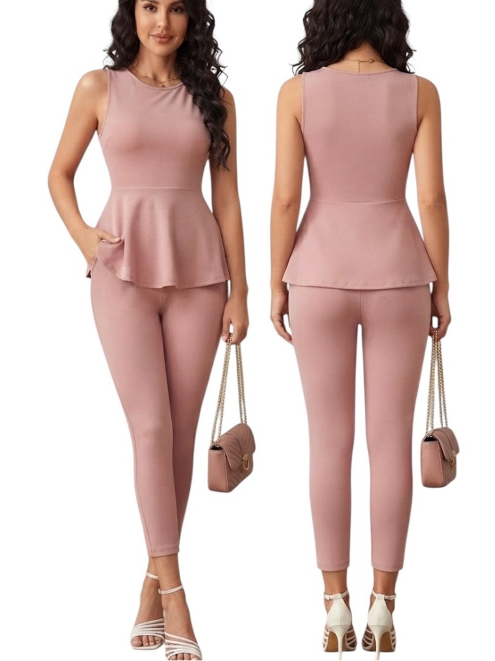 EMERY ROSE Clasi Solid Peplum Tank Top & Leggings XL NWT